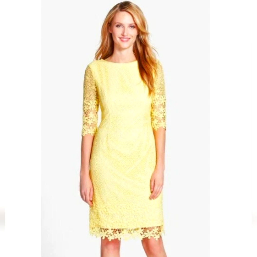 Nue by Shani Women Crochet Sheath Yellow Midi Dress